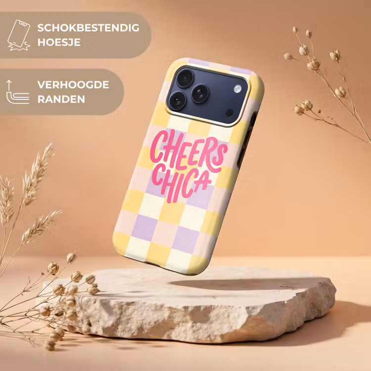Telefoonhoesje Toughcase - Cheers Chica - Ruitjes - Lila - Geel — 5