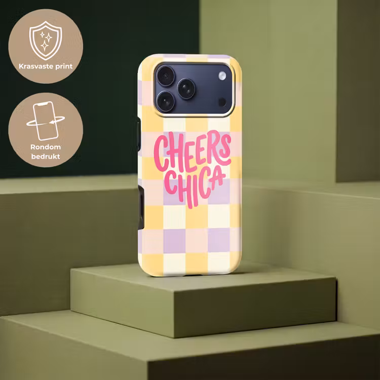 Telefoonhoesje Toughcase - Cheers Chica - Ruitjes - Lila - Geel — 7