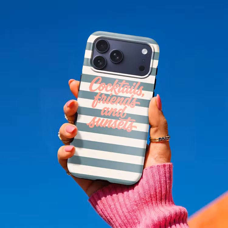 Telefoonhoesje Toughcase - Cocktails - Strepen - Blauw - Koraal — 2