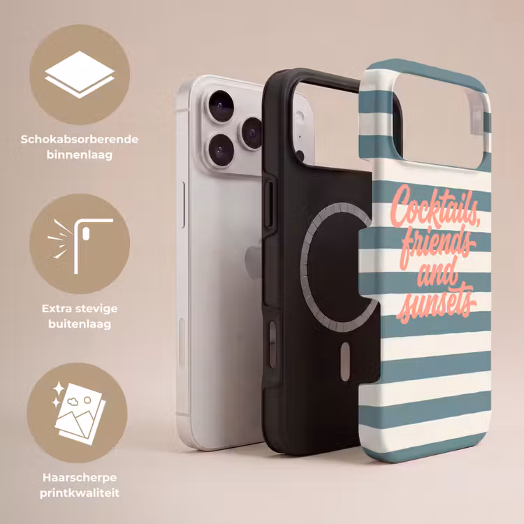 Telefoonhoesje Toughcase - Cocktails - Strepen - Blauw - Koraal — 3