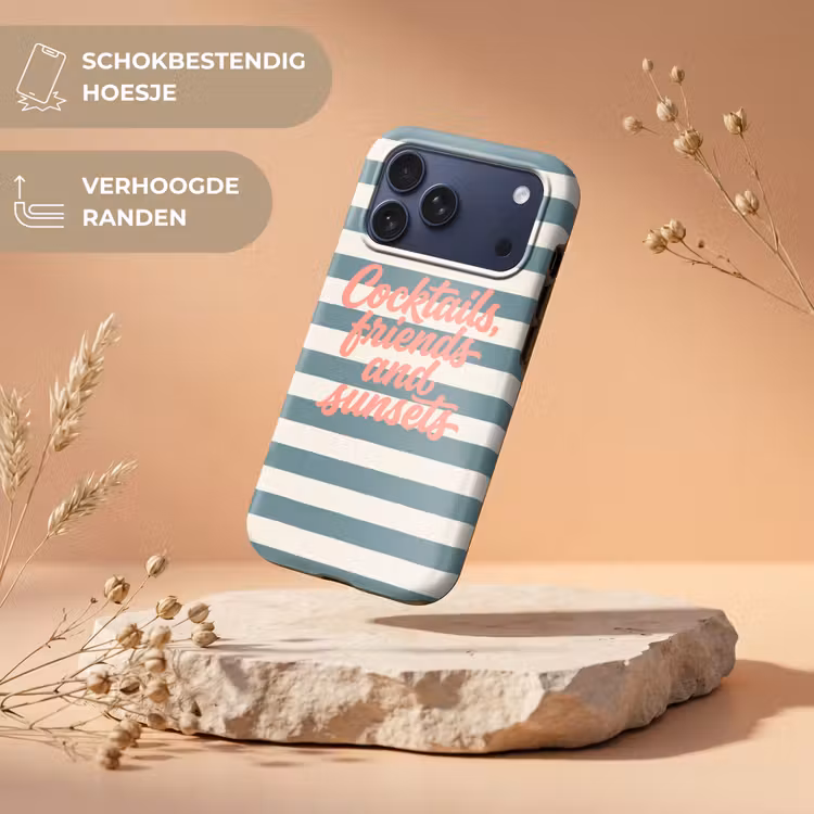 Telefoonhoesje Toughcase - Cocktails - Strepen - Blauw - Koraal — 5