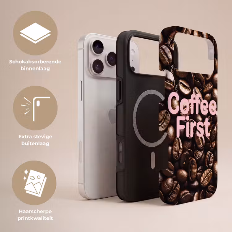 Telefoonhoesje Toughcase - Coffee First - Koffiebonen - Roze — 3