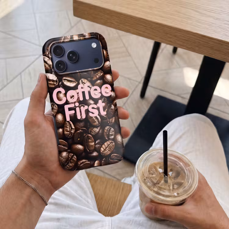 Telefoonhoesje Toughcase - Coffee First - Koffiebonen - Roze — 4