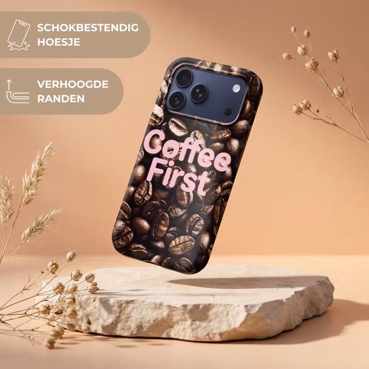 Telefoonhoesje Toughcase - Coffee First - Koffiebonen - Roze — 5