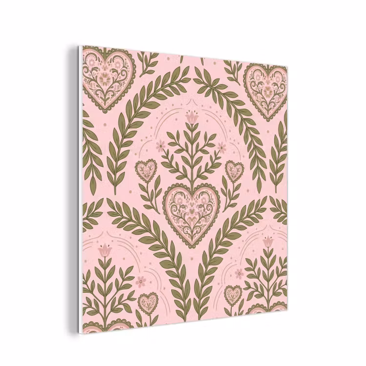 Forex - Patroon - Hart - Bloemen - Folkloristisch - Roze — 1