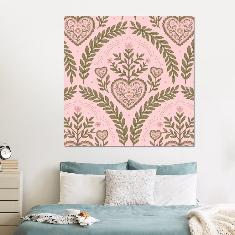 Forex - Patroon - Hart - Bloemen - Folkloristisch - Roze — 2