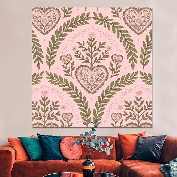 Forex - Patroon - Hart - Bloemen - Folkloristisch - Roze — 3