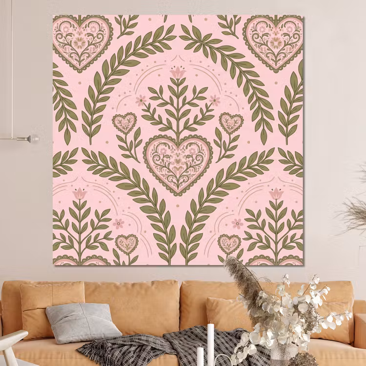 Forex - Patroon - Hart - Bloemen - Folkloristisch - Roze — 4
