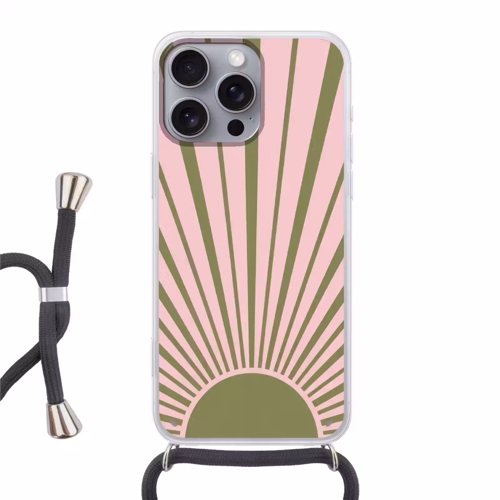 Telefoonhoesje met koord - Abstract - Stralen - Grafisch - Roze - Groen — 1