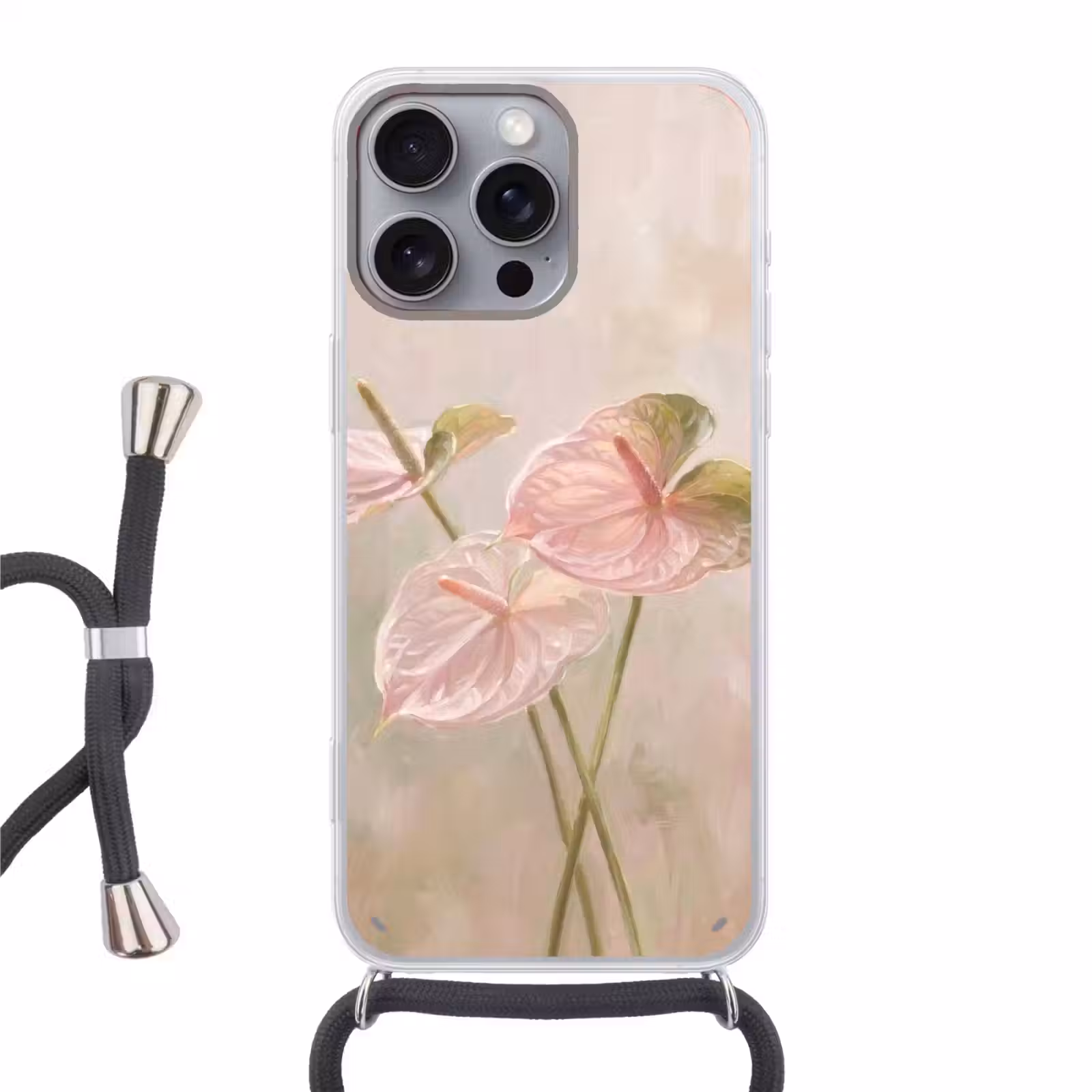 Telefoonhoesje met koord - Bloemen - Pastel - Abstract - Natuur - Groen — 1