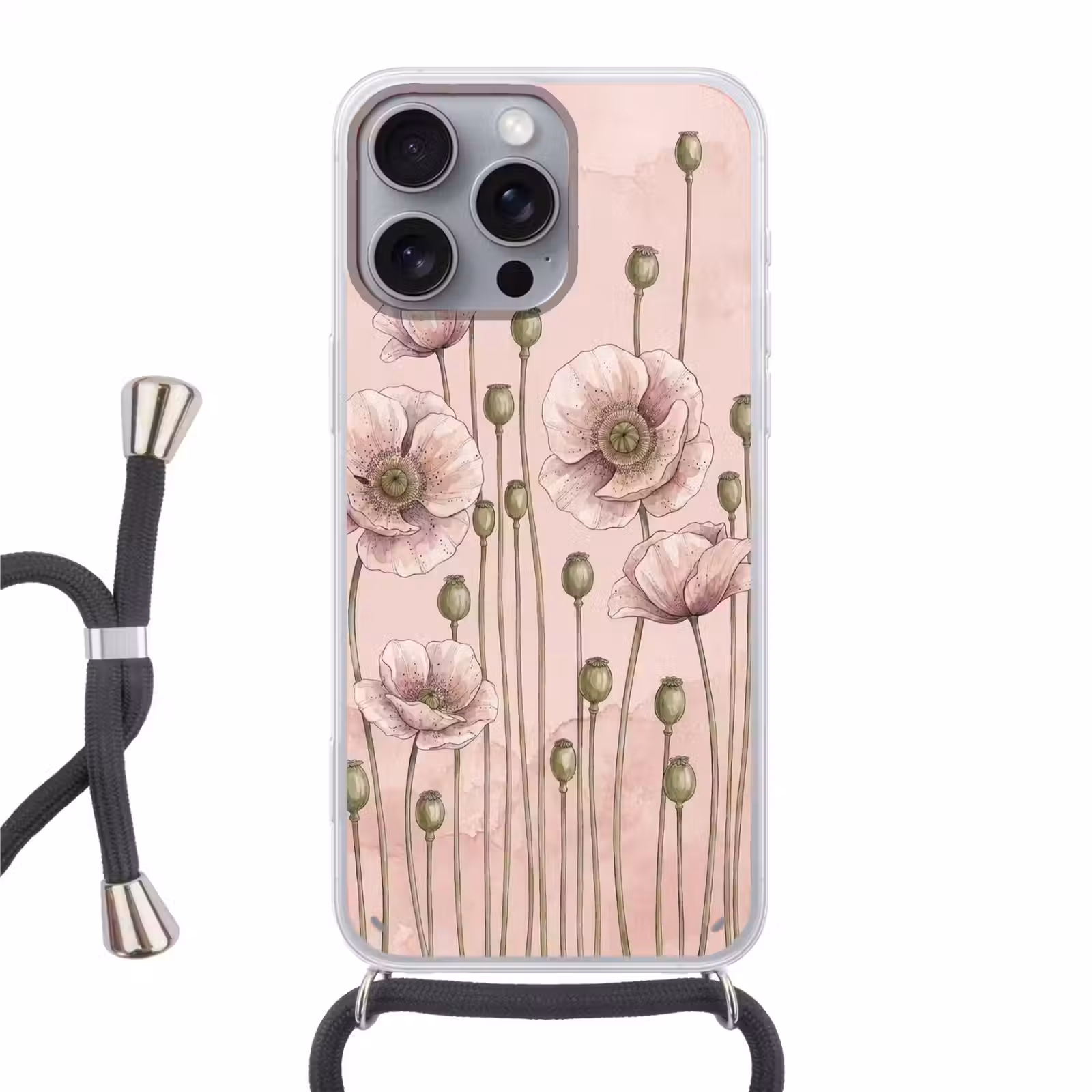 Telefoonhoesje met koord - Bloemen - Zomer - Natuur - Aquarel - Roze — 1