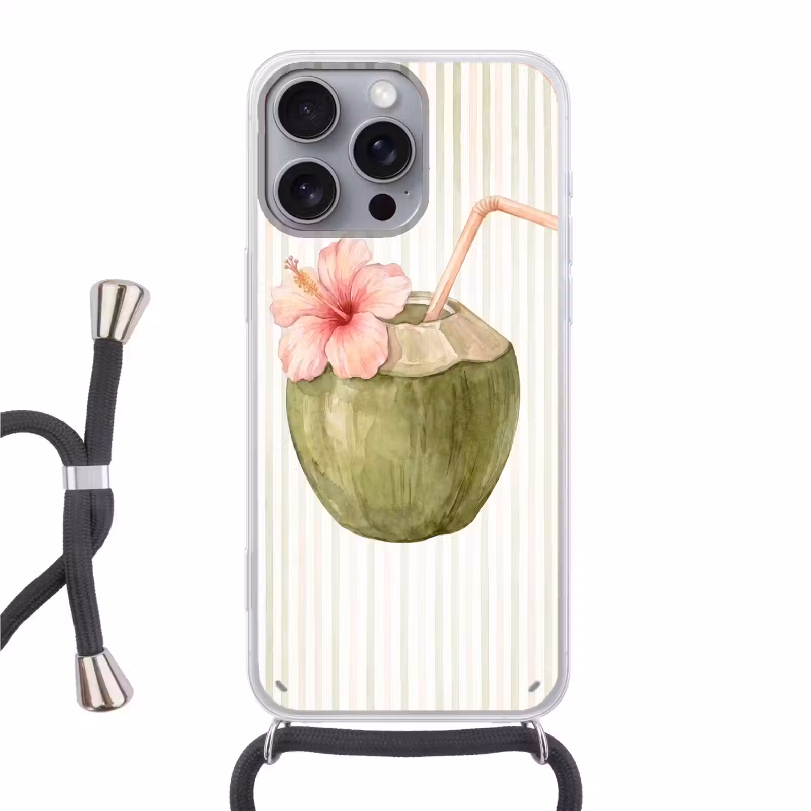 Telefoonhoesje met koord - Kokosnoot - Drank - Tropisch - Illustratie - Zomer — 1