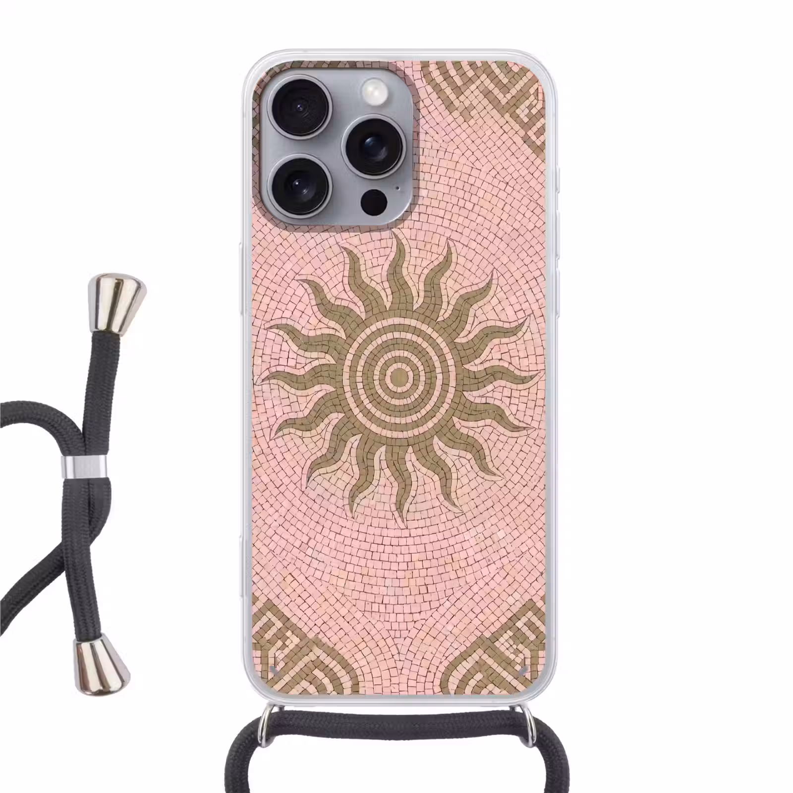 Telefoonhoesje met koord - Mozaïek - Zon - Patroon - Klassiek - Roze — 1
