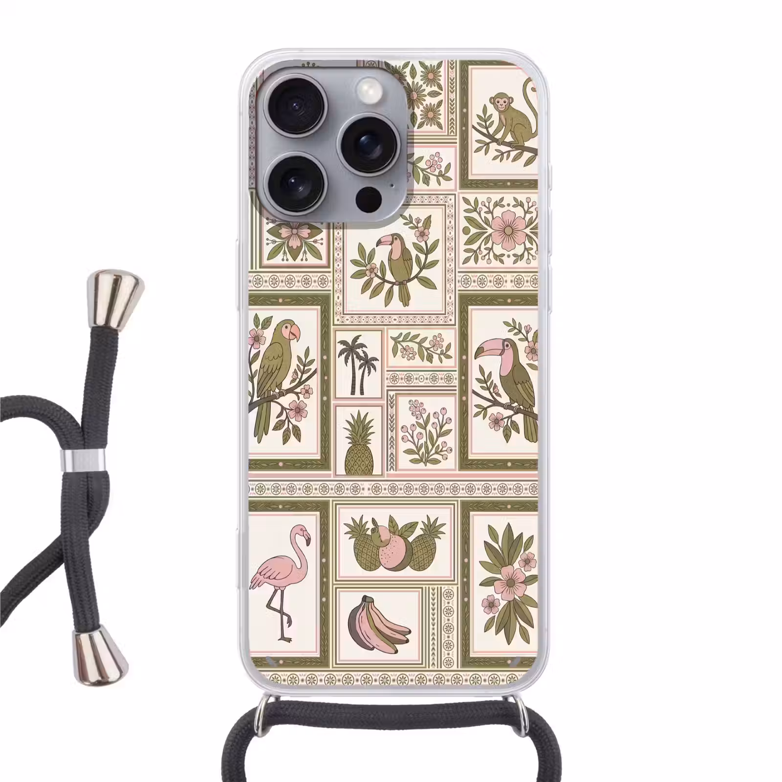 Telefoonhoesje met koord - Vogel - Tropisch - Patroon - Decoratief - Groen — 1