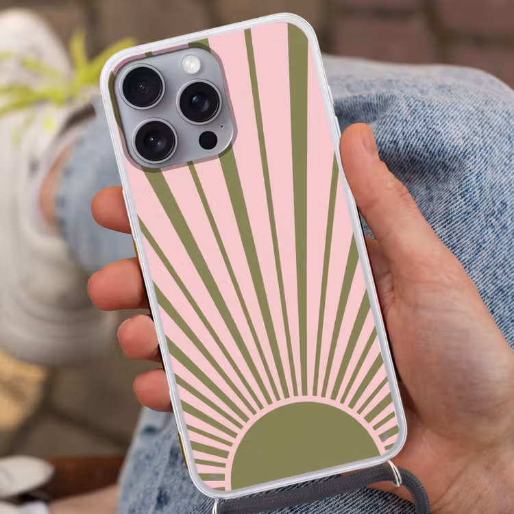 Telefoonhoesje met koord - Abstract - Stralen - Grafisch - Roze - Groen — 2