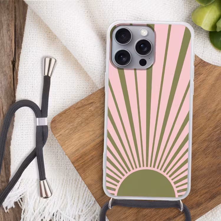 Telefoonhoesje met koord - Abstract - Stralen - Grafisch - Roze - Groen — 3