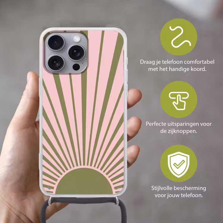 Telefoonhoesje met koord - Abstract - Stralen - Grafisch - Roze - Groen — 4