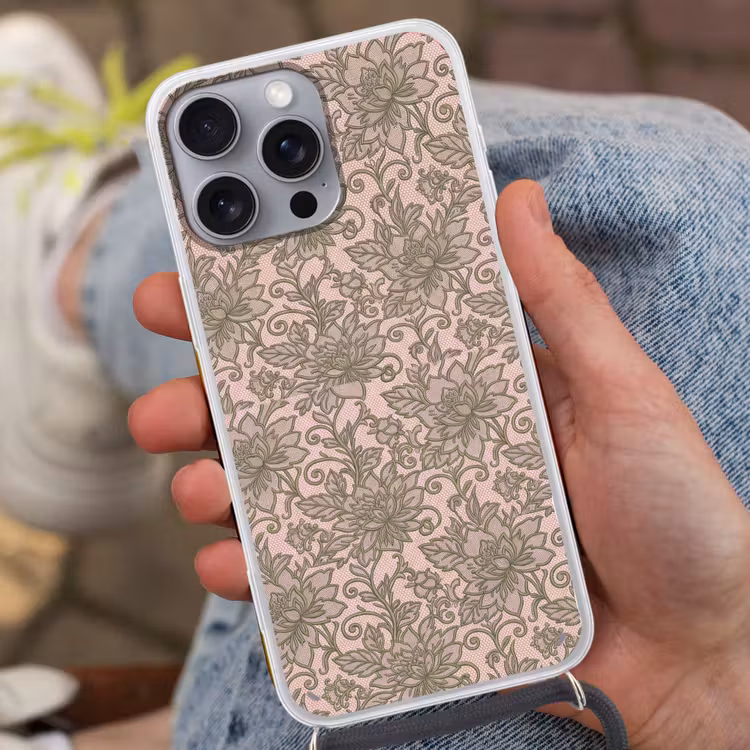 Telefoonhoesje met koord - Bloemen - Kant - Patroon - Klassiek - Groen — 2