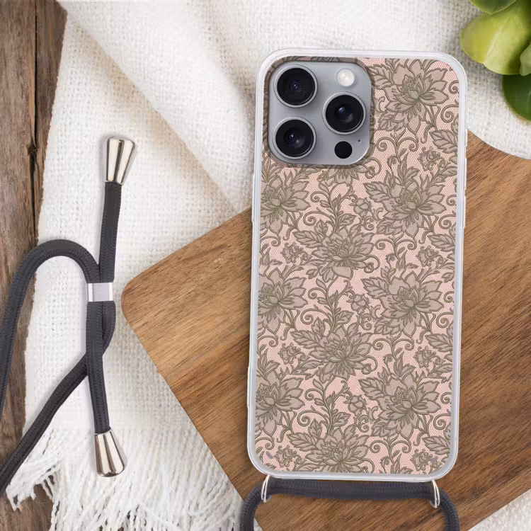 Telefoonhoesje met koord - Bloemen - Kant - Patroon - Klassiek - Groen — 3