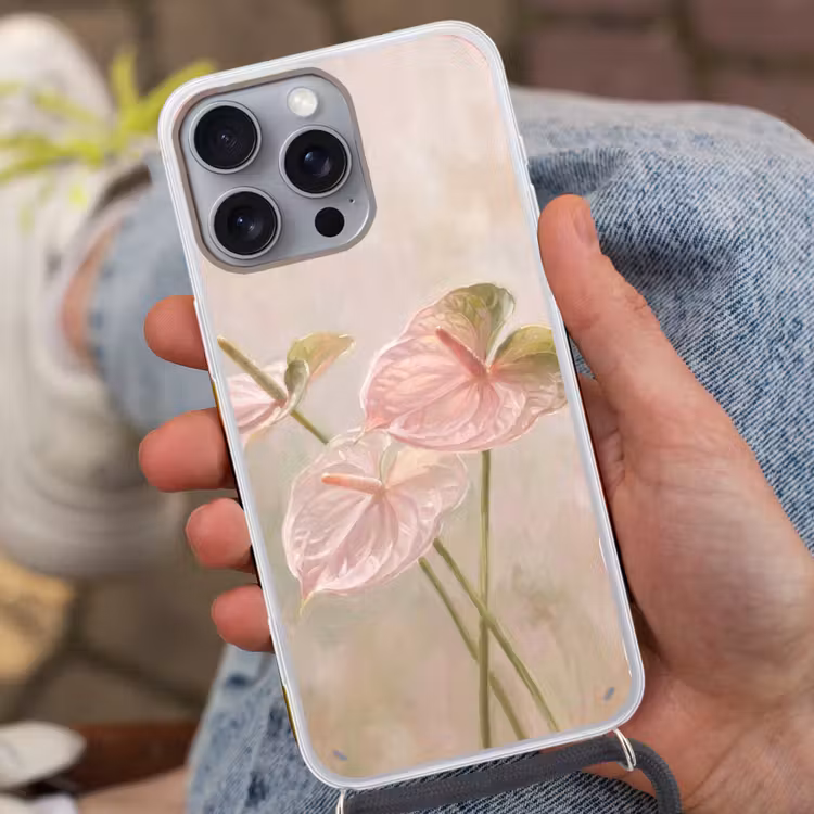 Telefoonhoesje met koord - Bloemen - Pastel - Abstract - Natuur - Groen — 2