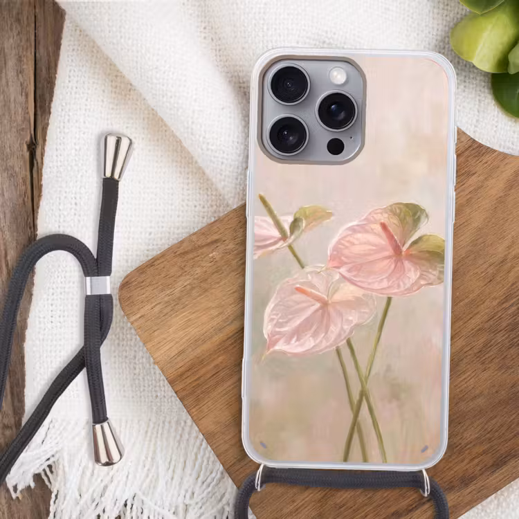 Telefoonhoesje met koord - Bloemen - Pastel - Abstract - Natuur - Groen — 3