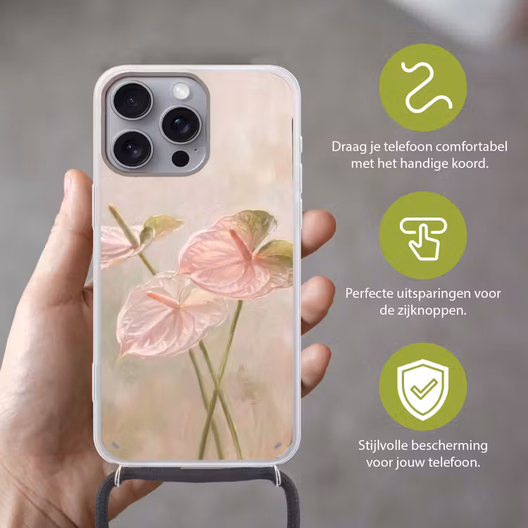 Telefoonhoesje met koord - Bloemen - Pastel - Abstract - Natuur - Groen — 4