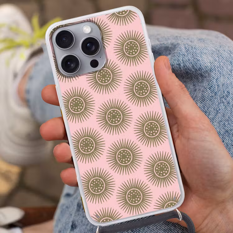 Telefoonhoesje met koord - Bloemen - Patroon - Abstract - Roze - Groen — 2