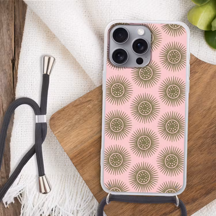 Telefoonhoesje met koord - Bloemen - Patroon - Abstract - Roze - Groen — 3