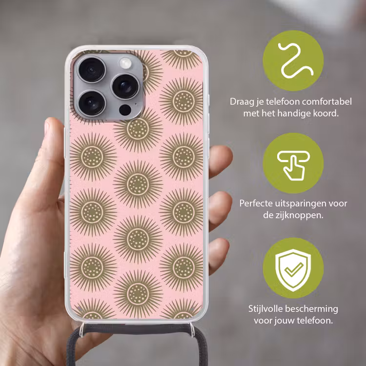 Telefoonhoesje met koord - Bloemen - Patroon - Abstract - Roze - Groen — 4