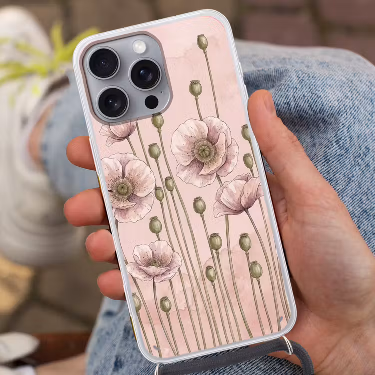 Telefoonhoesje met koord - Bloemen - Zomer - Natuur - Aquarel - Roze — 2