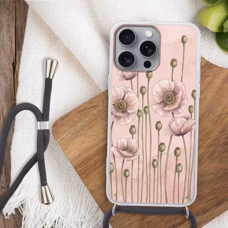 Telefoonhoesje met koord - Bloemen - Zomer - Natuur - Aquarel - Roze — 3