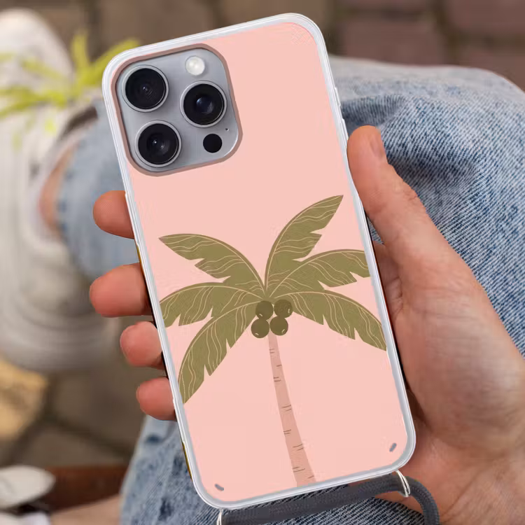 Telefoonhoesje met koord - Boom - Palm - Natuur - Illustratie - Roze — 2
