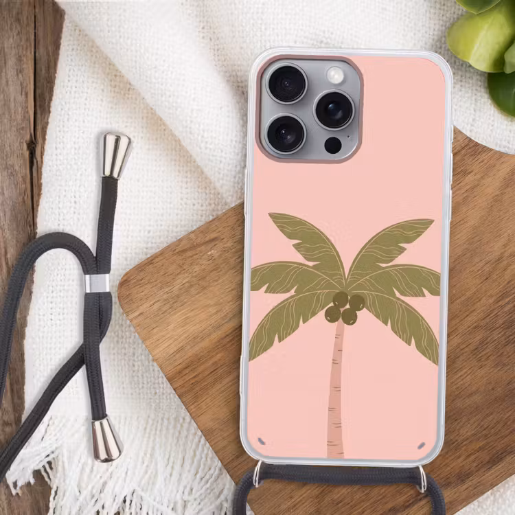 Telefoonhoesje met koord - Boom - Palm - Natuur - Illustratie - Roze — 3