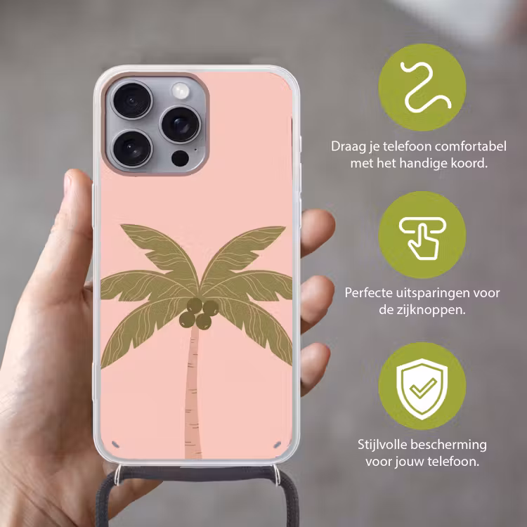 Telefoonhoesje met koord - Boom - Palm - Natuur - Illustratie - Roze — 4
