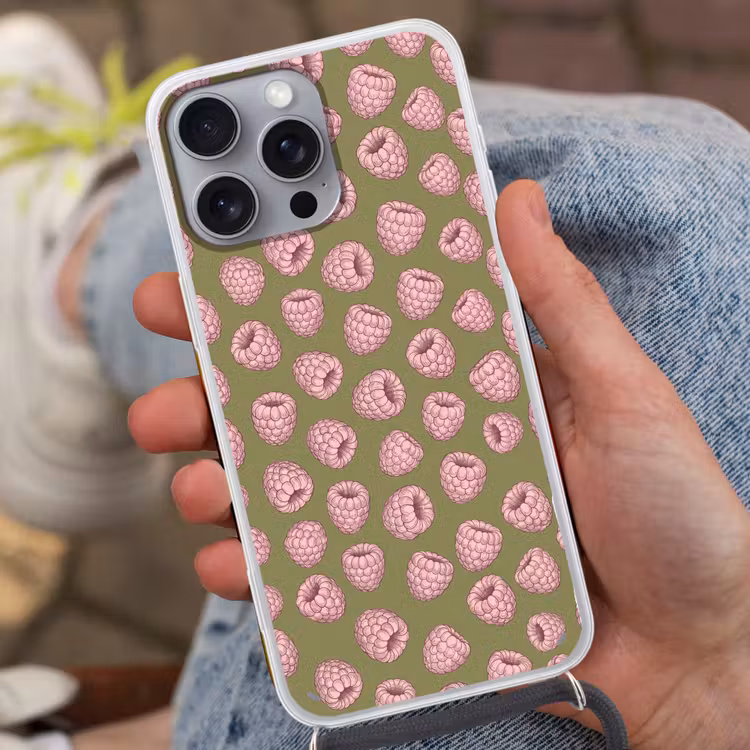 Telefoonhoesje met koord - Eten - Patroon - Illustratie - Roze - Groen — 2