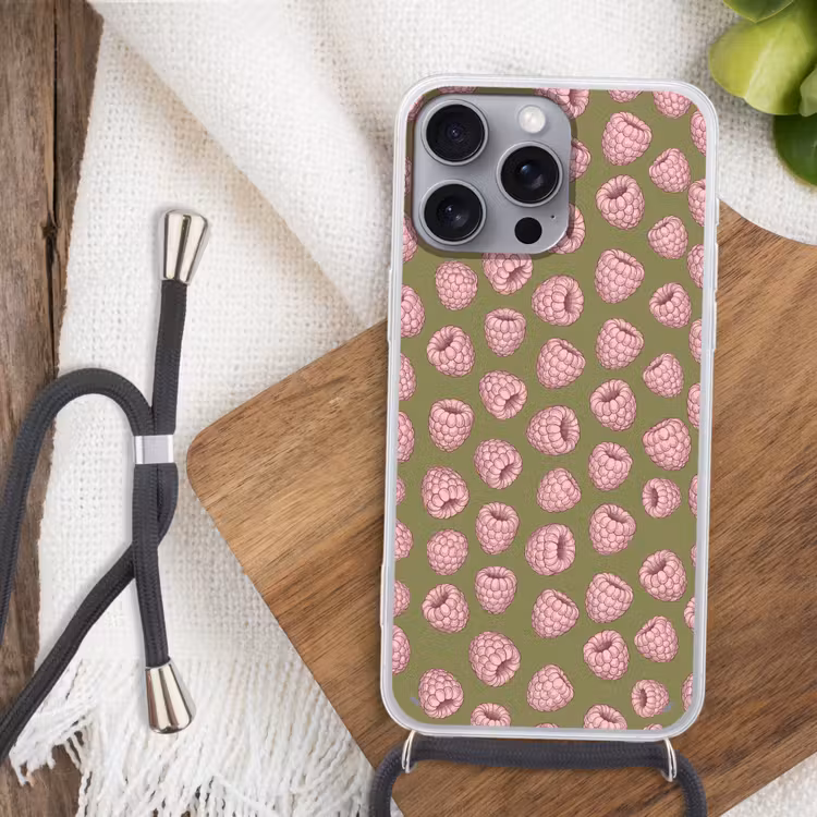 Telefoonhoesje met koord - Eten - Patroon - Illustratie - Roze - Groen — 3