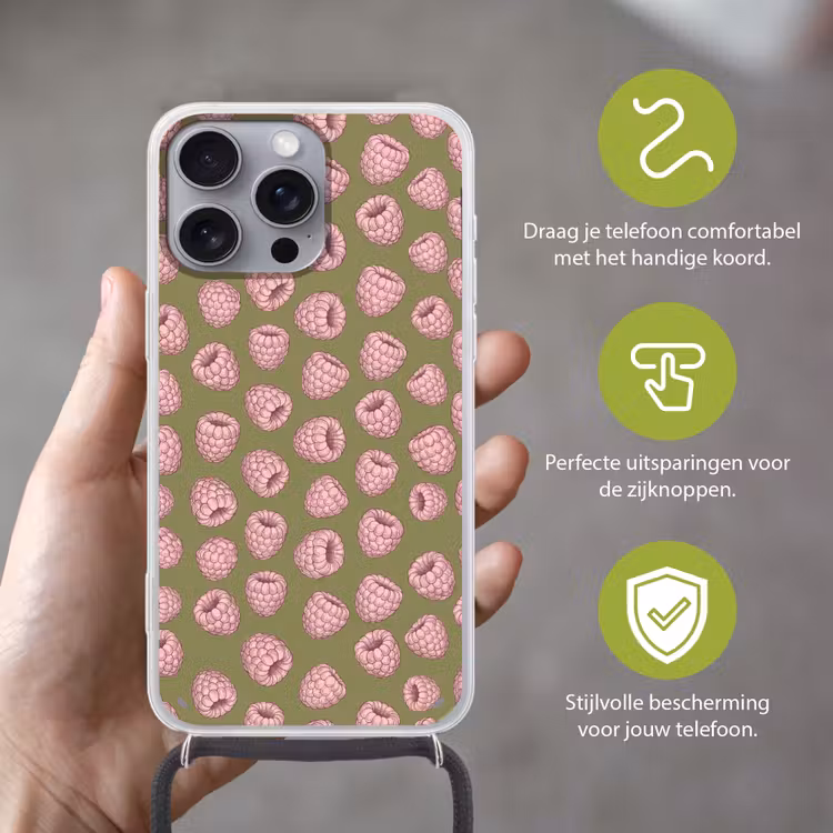 Telefoonhoesje met koord - Eten - Patroon - Illustratie - Roze - Groen — 4