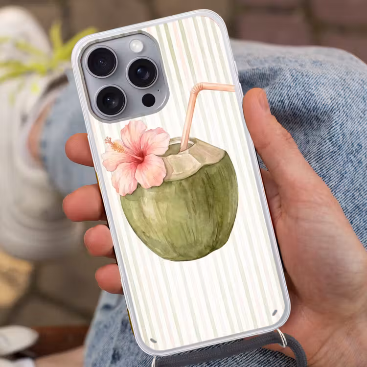 Telefoonhoesje met koord - Kokosnoot - Drank - Tropisch - Illustratie - Zomer — 2