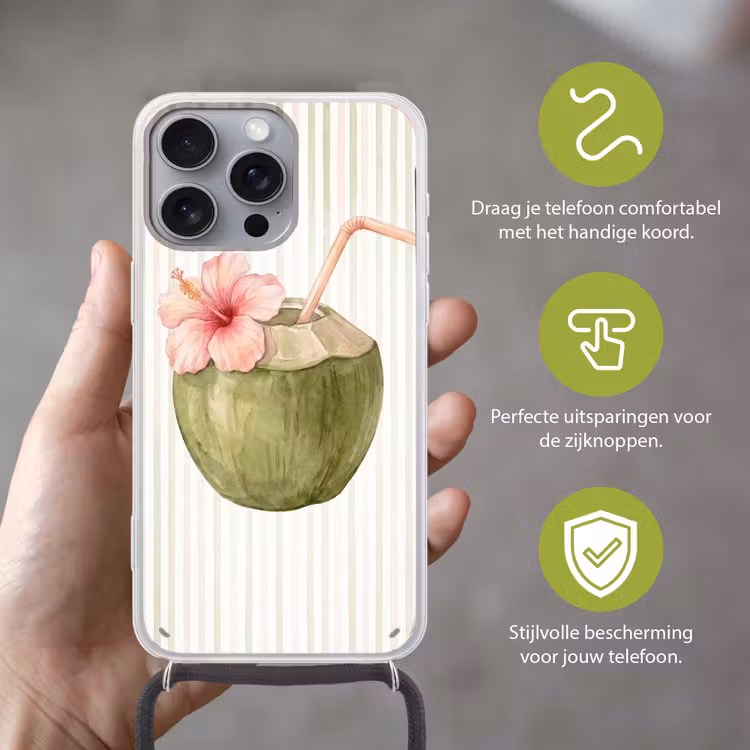 Telefoonhoesje met koord - Kokosnoot - Drank - Tropisch - Illustratie - Zomer — 4