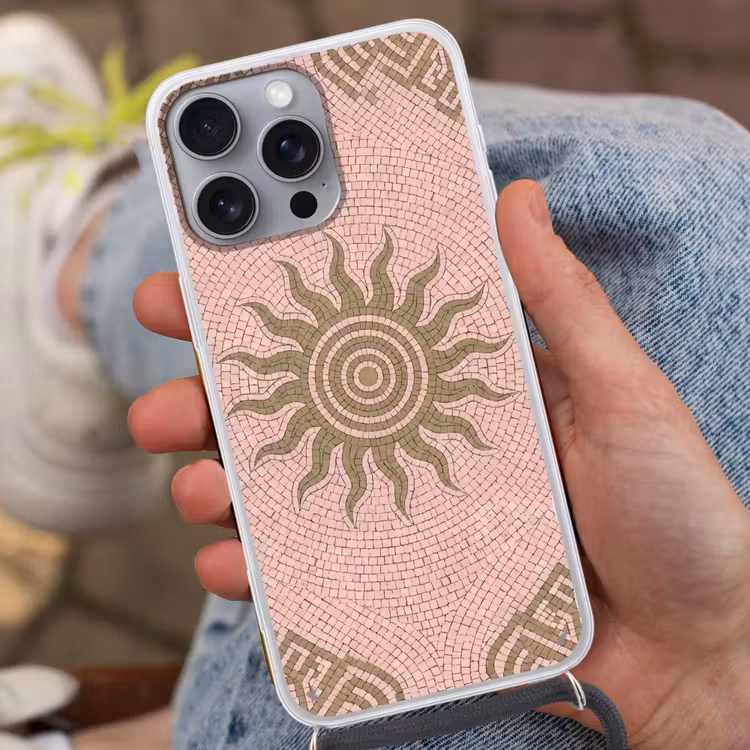 Telefoonhoesje met koord - Mozaïek - Zon - Patroon - Klassiek - Roze — 2