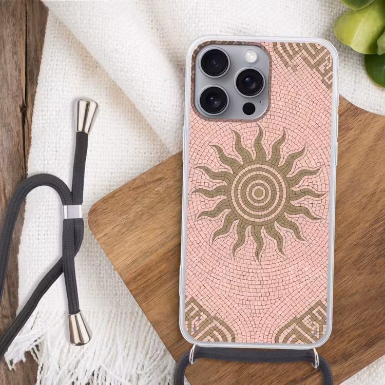 Telefoonhoesje met koord - Mozaïek - Zon - Patroon - Klassiek - Roze — 3