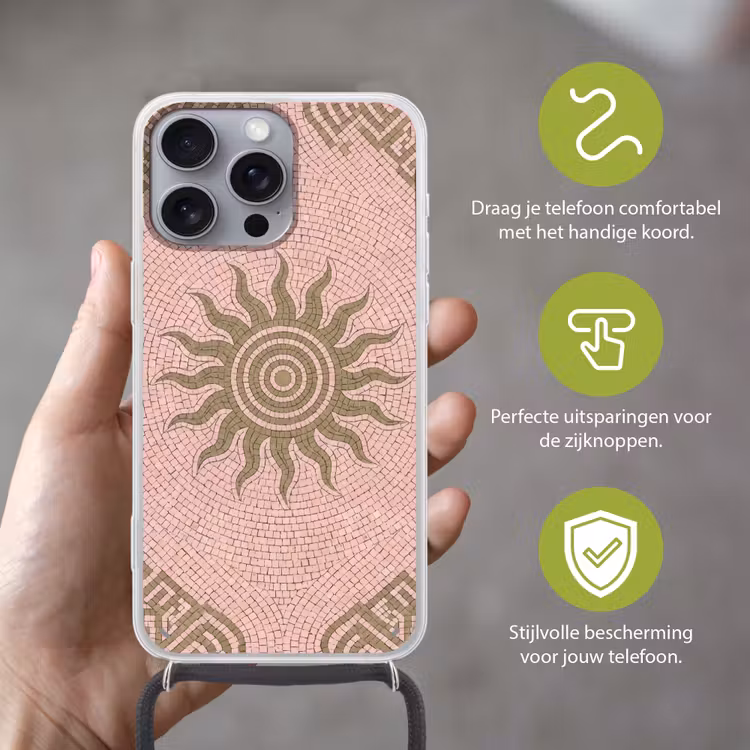 Telefoonhoesje met koord - Mozaïek - Zon - Patroon - Klassiek - Roze — 4
