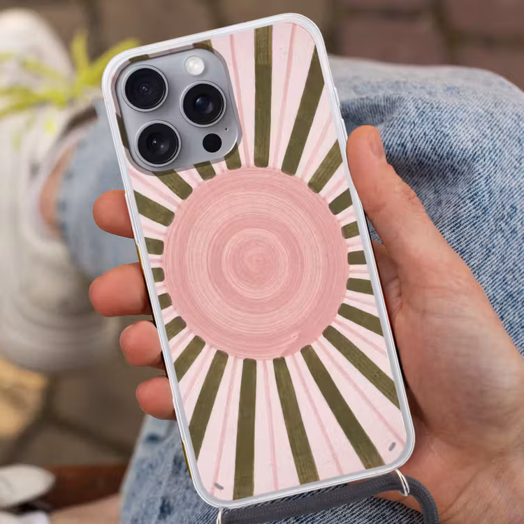 Telefoonhoesje met koord - Patroon - Cirkel - Stralen - Abstract - Roze — 2