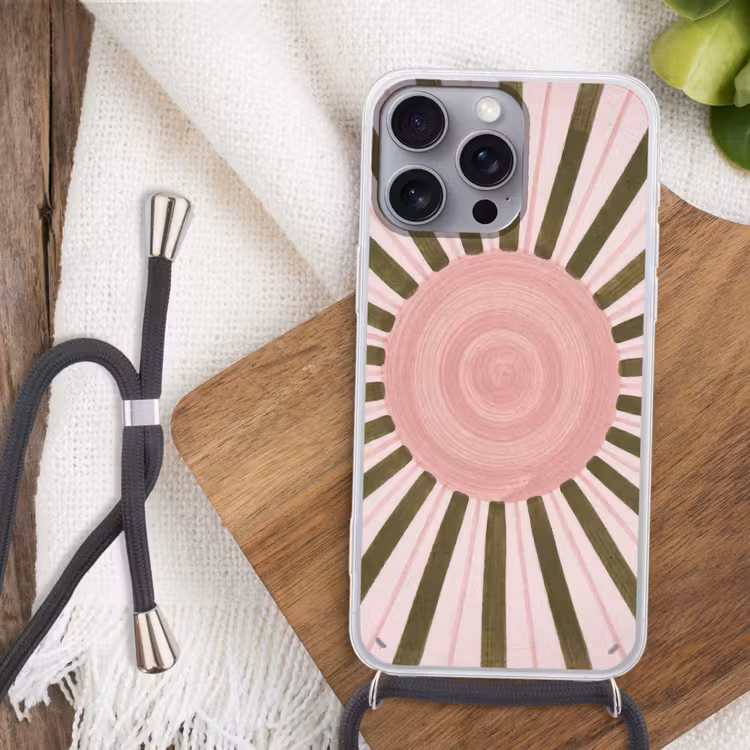 Telefoonhoesje met koord - Patroon - Cirkel - Stralen - Abstract - Roze — 3
