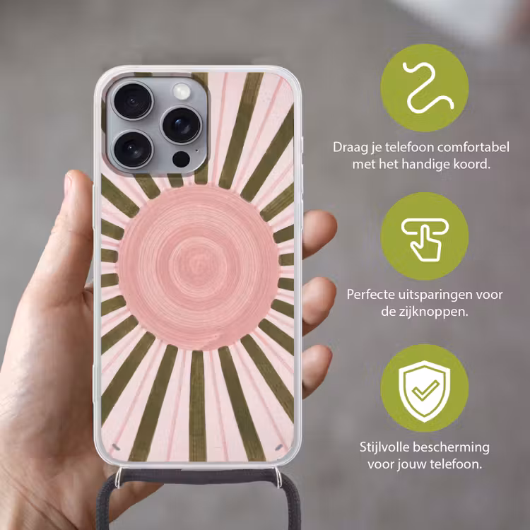 Telefoonhoesje met koord - Patroon - Cirkel - Stralen - Abstract - Roze — 4