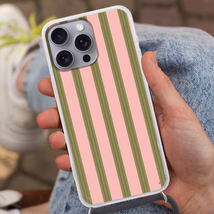 Telefoonhoesje met koord - Patroon - Strepen - Abstract - Roze - Groen — 2