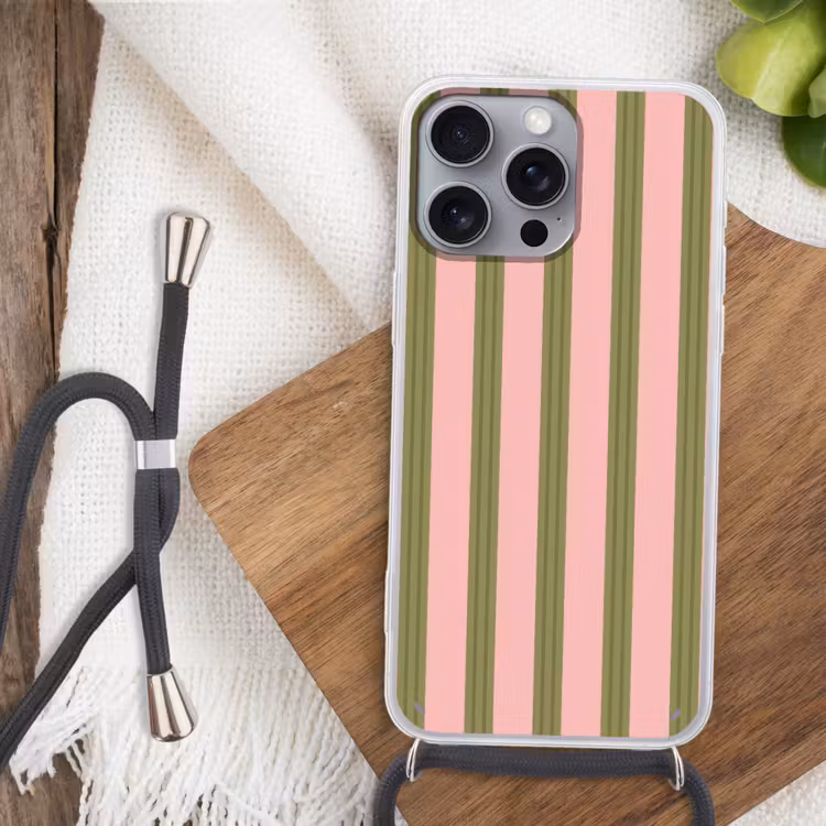 Telefoonhoesje met koord - Patroon - Strepen - Abstract - Roze - Groen — 3