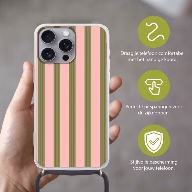 Telefoonhoesje met koord - Patroon - Strepen - Abstract - Roze - Groen — 4