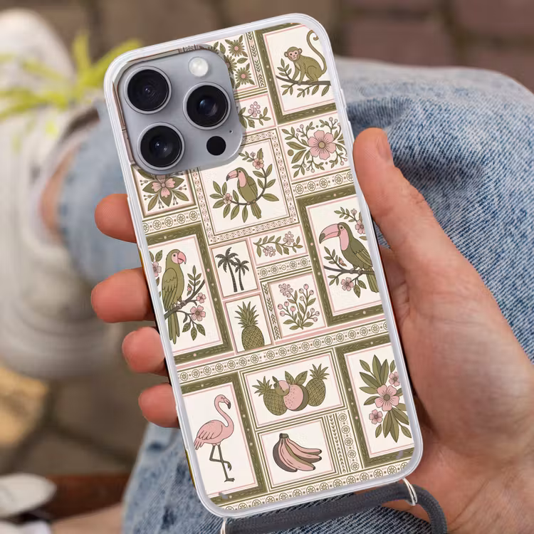 Telefoonhoesje met koord - Vogel - Tropisch - Patroon - Decoratief - Groen — 2