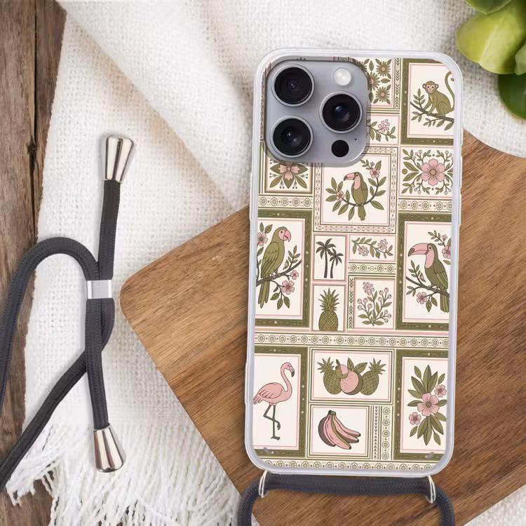Telefoonhoesje met koord - Vogel - Tropisch - Patroon - Decoratief - Groen — 3